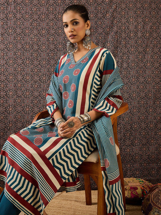 Indo Era Women Printed Regular Pure Cotton Kurta with Trousers & With Dupatta