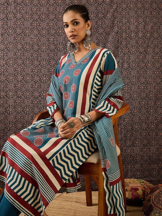 Indo Era Women Printed Regular Pure Cotton Kurta with Trousers & With Dupatta