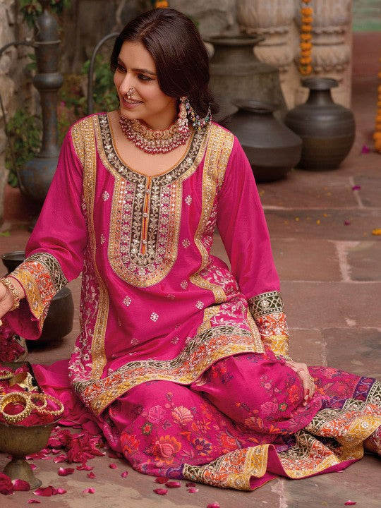 Indo Era Floral Embroidered Sequinned Chinon Straight Kurta