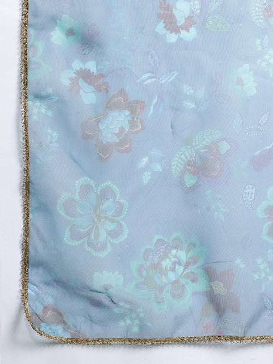 Panelled Sequinned Kurta with Trousers & Dupatta