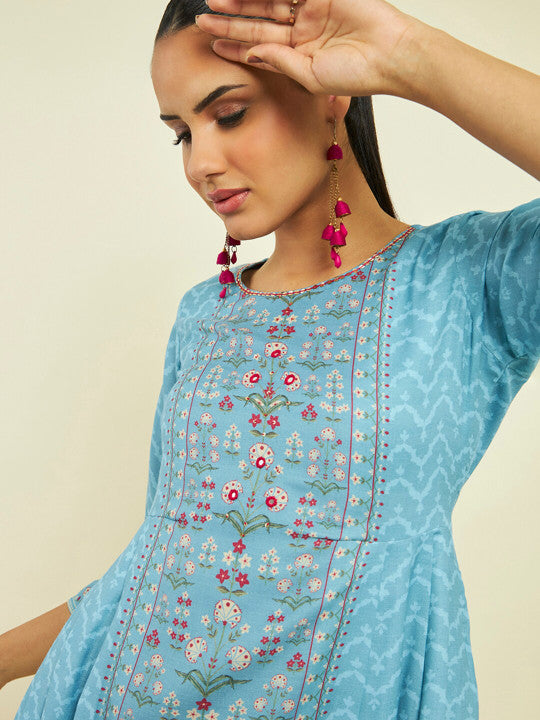 Neck Ethnic Motifs Printed Cotton Fit and Flare Ethnic Dress