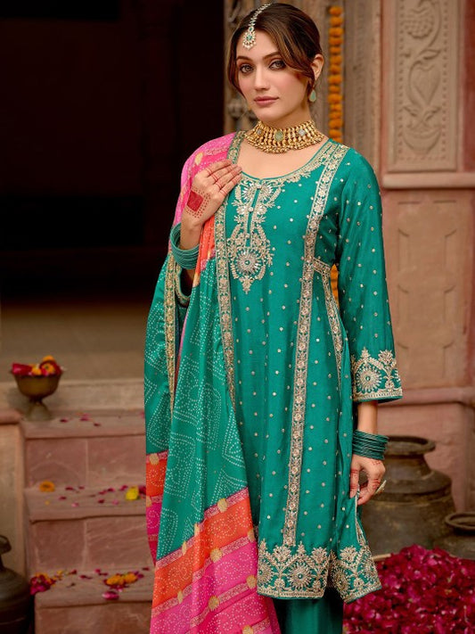 Indo Era Floral Embroidered Panelled Zari A-Line Kurta