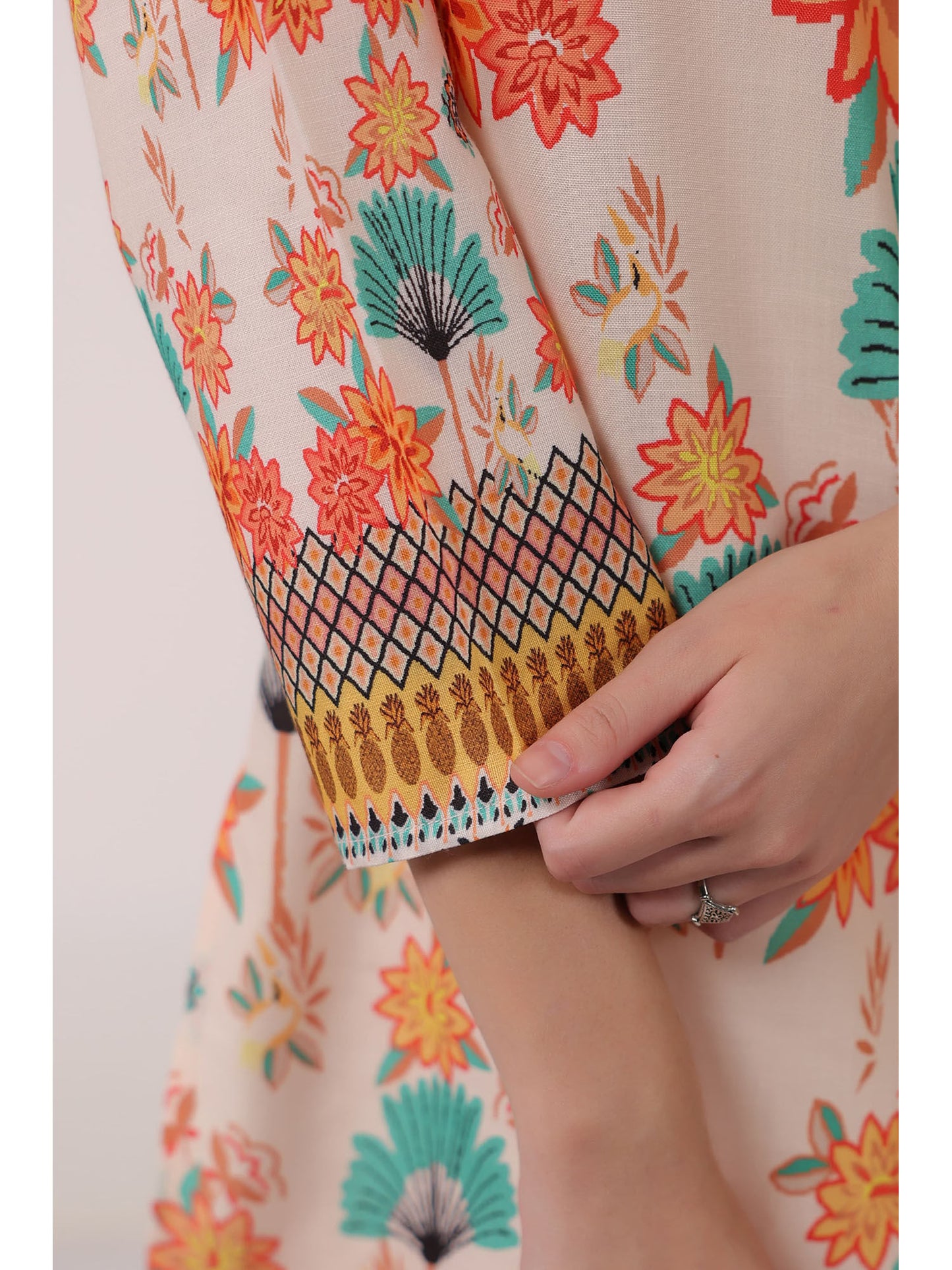 Cream Kara Caramel Linen Printed Co-Ord (Set of 2)
