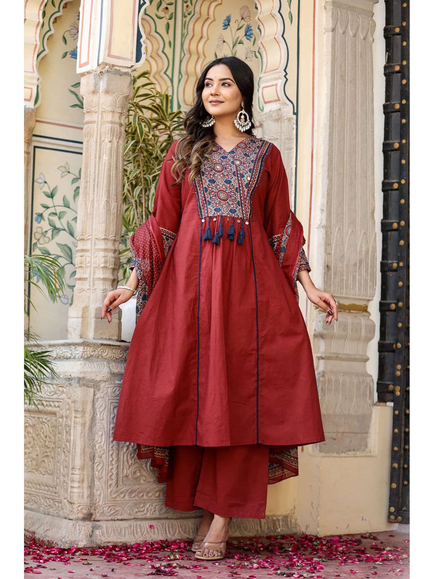 Printed A-Line Kurta with Pant and Dupatta (Set of 3)