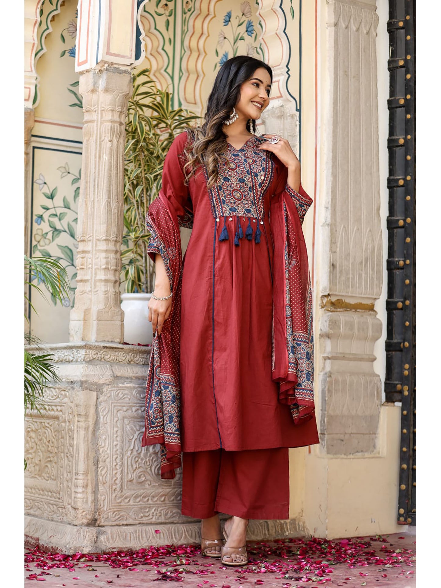 Printed A-Line Kurta with Pant and Dupatta (Set of 3)