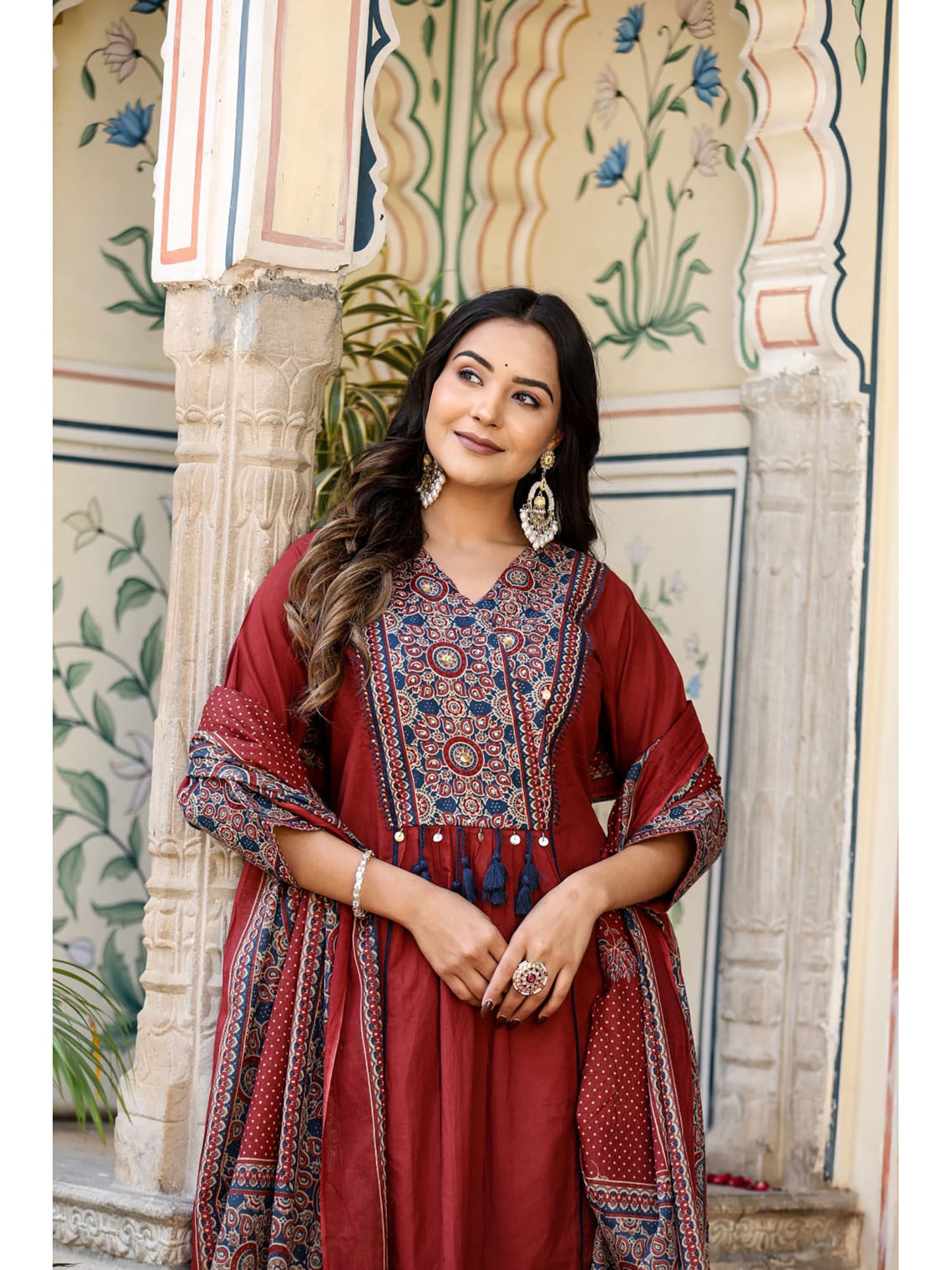 Printed A-Line Kurta with Pant and Dupatta (Set of 3)