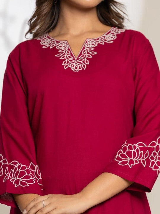 Advya Floral Embroidered Notch Neck Tunic & Trouser