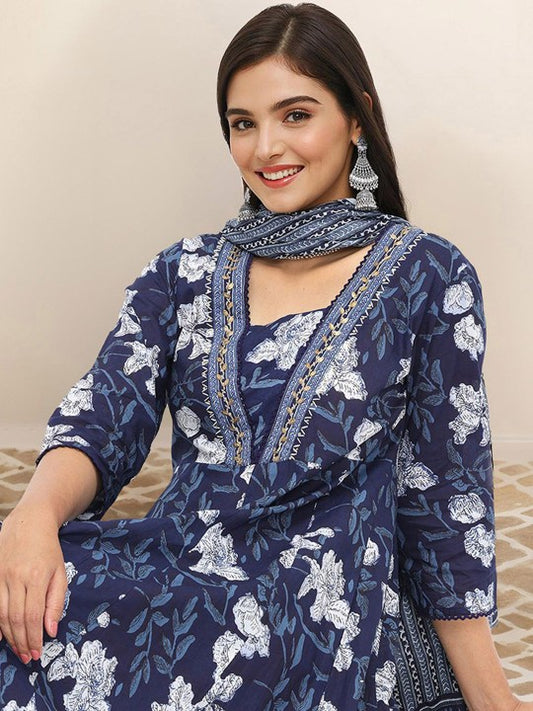 Ishin Floral Printed Pure Cotton Kurta with Trousers & Dupatta