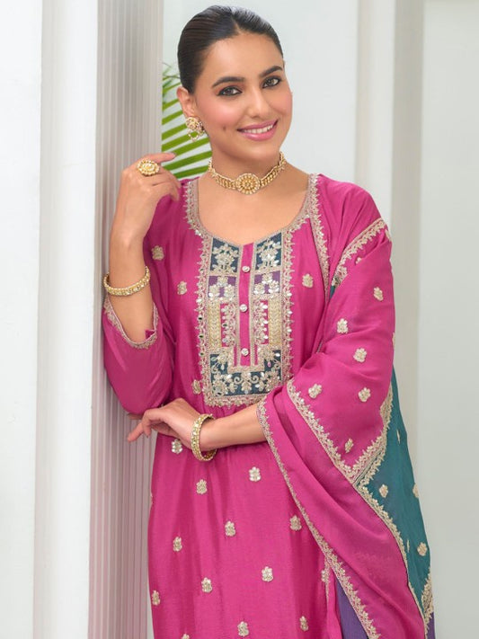 Indo Era Ethnic Motifs Embroidered Sequinned Round Neck Kurta