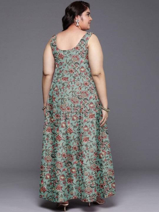 A PLUS BY AHALYAA Plus Size Silk V-Neck Ethnic Dresses