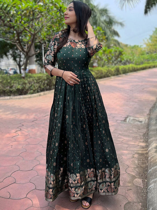 Tasarika Banarasi Silk Ethnic Maxi Zari Woven Ethnic Dress