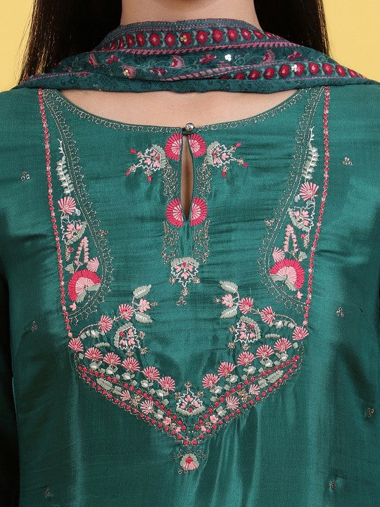 W Women Embroidered Kurta with Trousers & With Dupatta