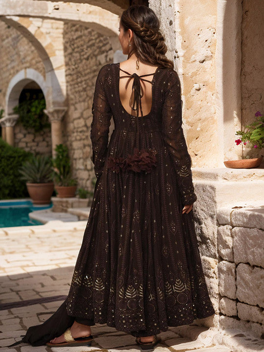 Emaira Ethnic Motifs Embroidered Georgette Anarkali Kurta With Trousers & Dupatta