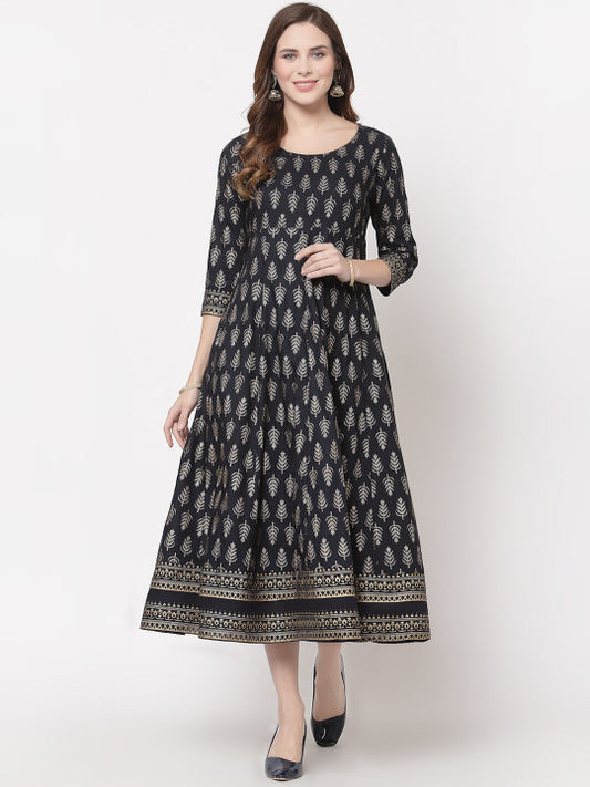 Avipsa Floral Printed A-Line Midi Ethnic Dresses