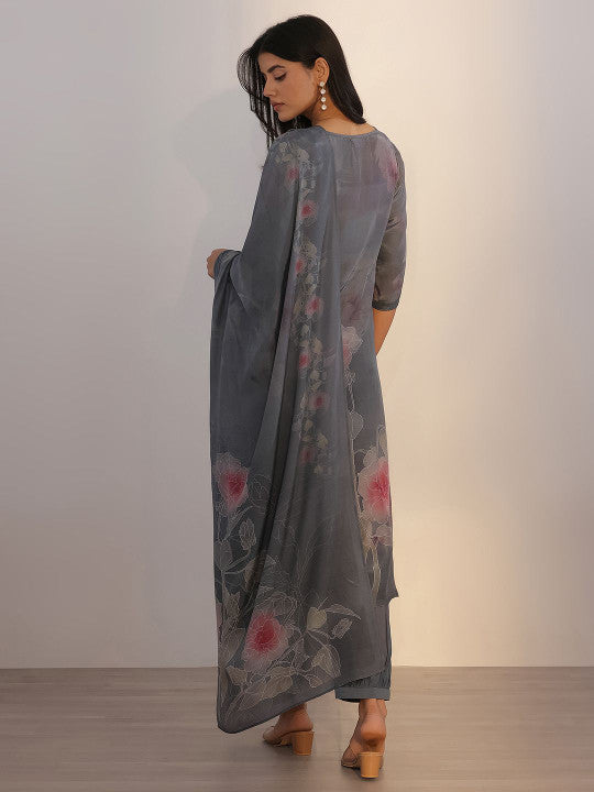 Floral Printed Straight Kurta with Salwar & With Dupatta