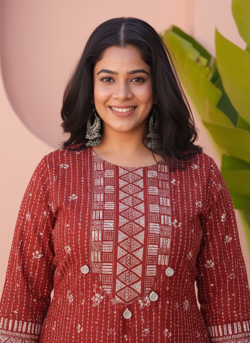 Viscose Butta Straight Maroon Kurta