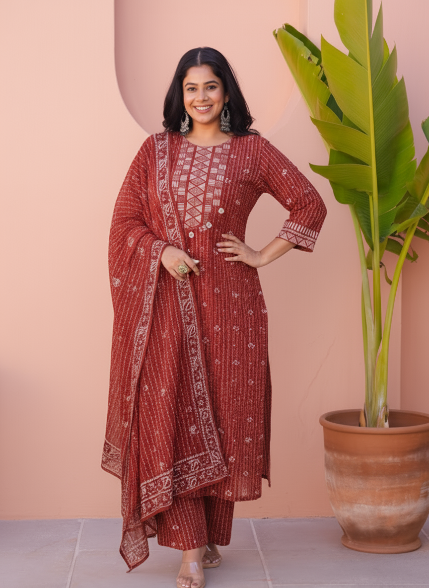 Viscose Butta Straight Maroon Kurta