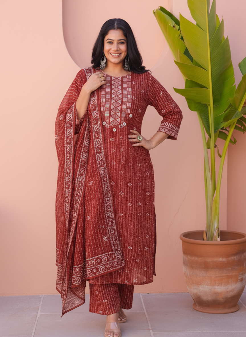 Viscose Butta Straight Maroon Kurta
