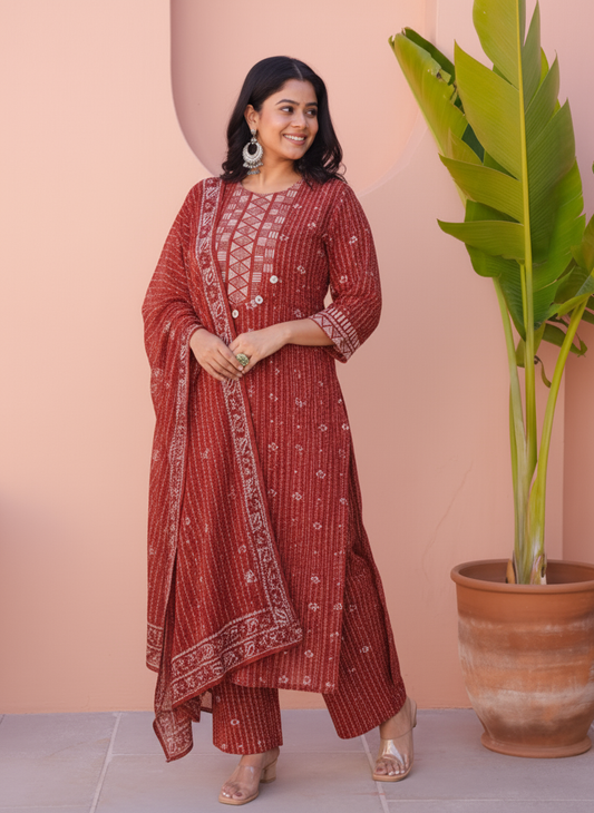Viscose Butta Straight Maroon Kurta