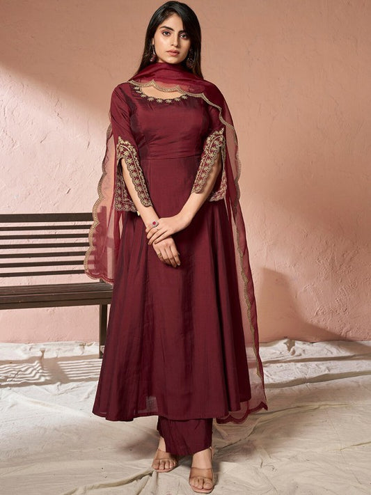 Inddus Ethnic Motifs Embroidered Pure Silk Kurta