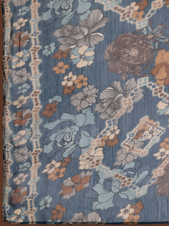 Floral Printed Straight Kurta With Trousers & Dupatta