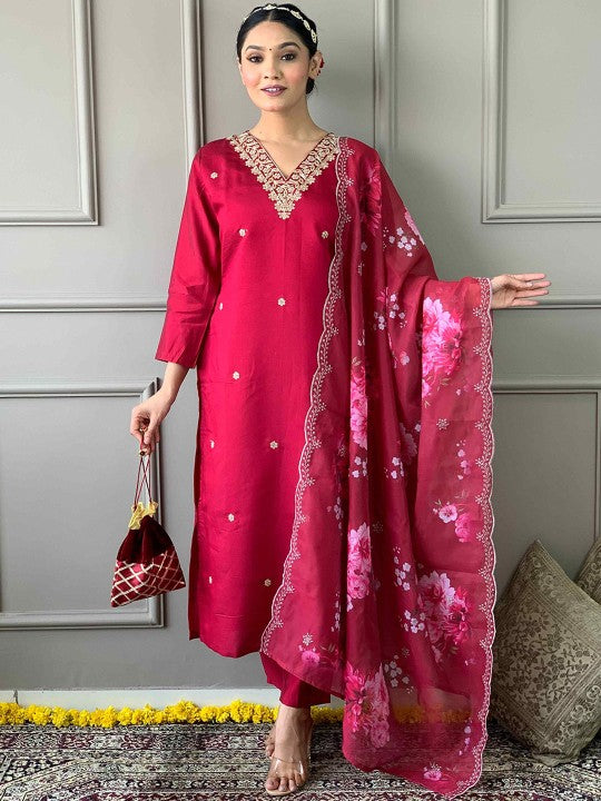 HERE&NOW Women Embroidered Regular Sequinned Chanderi Silk Kurti