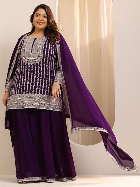 EXTRA LOVE BY LIBAS Plus Size Floral Embroidered Sequinned Kurta