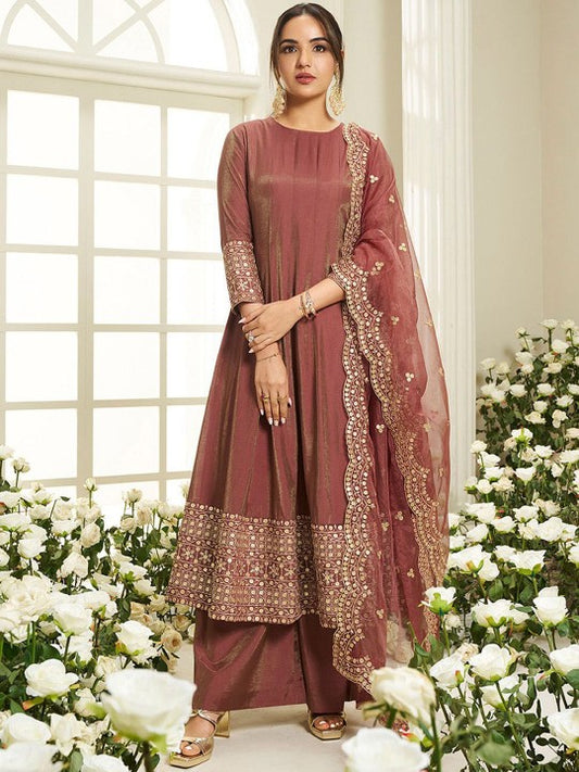 Inddus Floral Yoke Design Sequinned Anarkali Kurta