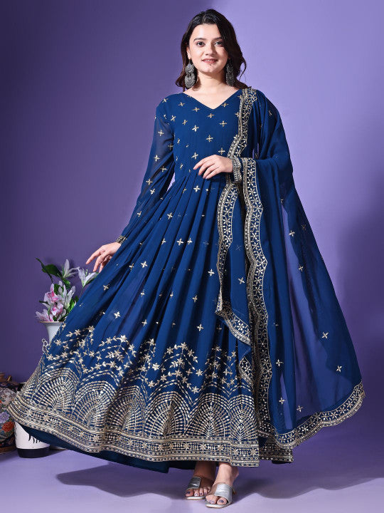 Ethnic Yard Embroidered Fit & Flared Gown