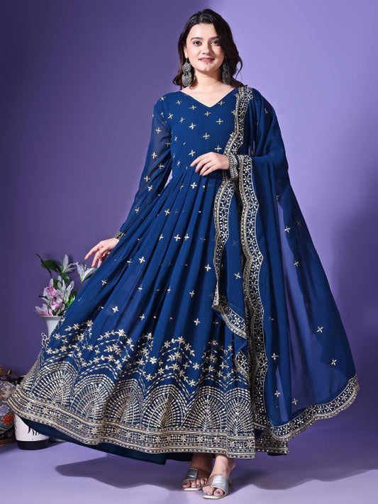 Ethnic Yard Embroidered Fit & Flared Gown