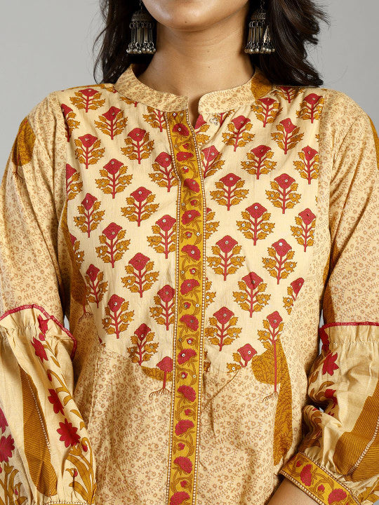 Yufta Women Ethnic Motifs Printed Regular Pure Cotton Kurta with Trousers & Dupatta
