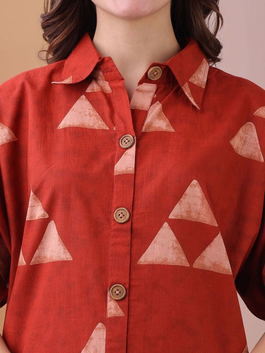 Printed Pure Cotton Shirt With Trousers Co-Ords