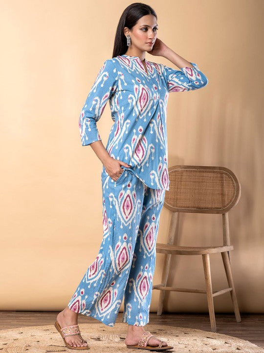 Printed Pure Cotton Tunic & Palazzo Co-Ord Set