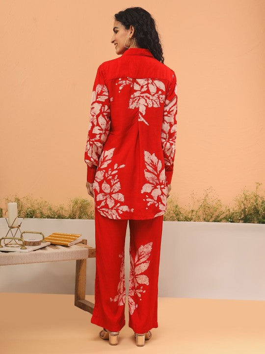 ARAVALII Floral Printed Shirt With Trousers