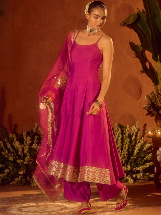 FIORRA Women Solid A-Line Kurta with Palazzo & Dupatta