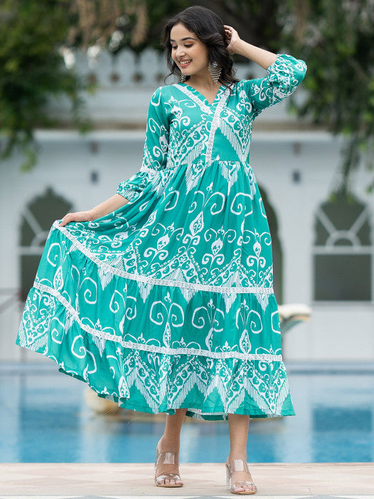 ASPORA Abstract Printed A-Line Ethnic Dress