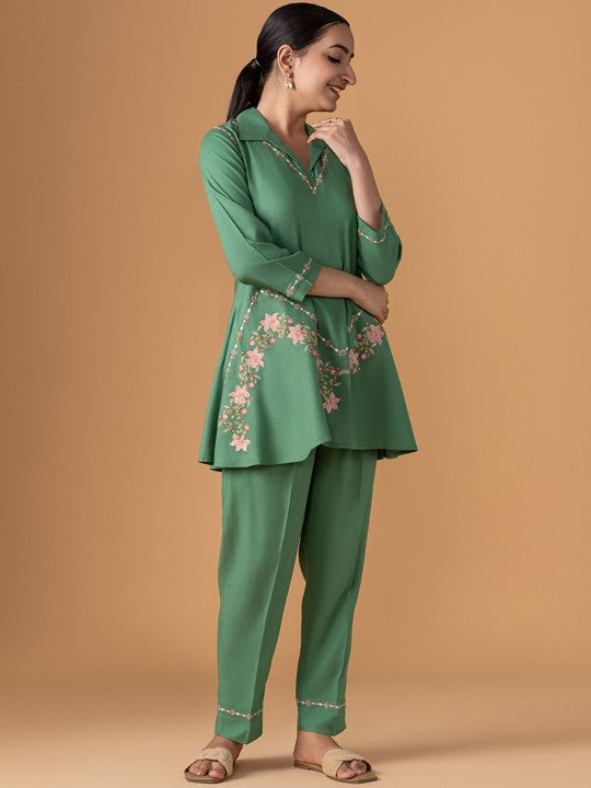 WOMEN PLUS Embroidered Tunic With Trousers Co-Ords