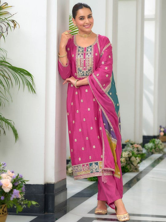 Indo Era Ethnic Motifs Embroidered Sequinned Round Neck Kurta