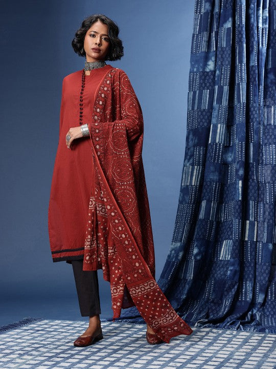 Taavi Ajrakh Pure Cotton Kurta With Trousers & With Dupatta