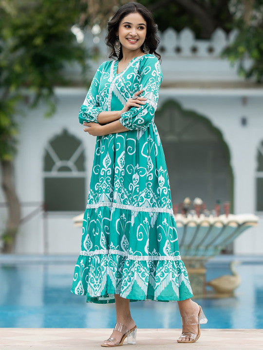 ASPORA Abstract Printed A-Line Ethnic Dress