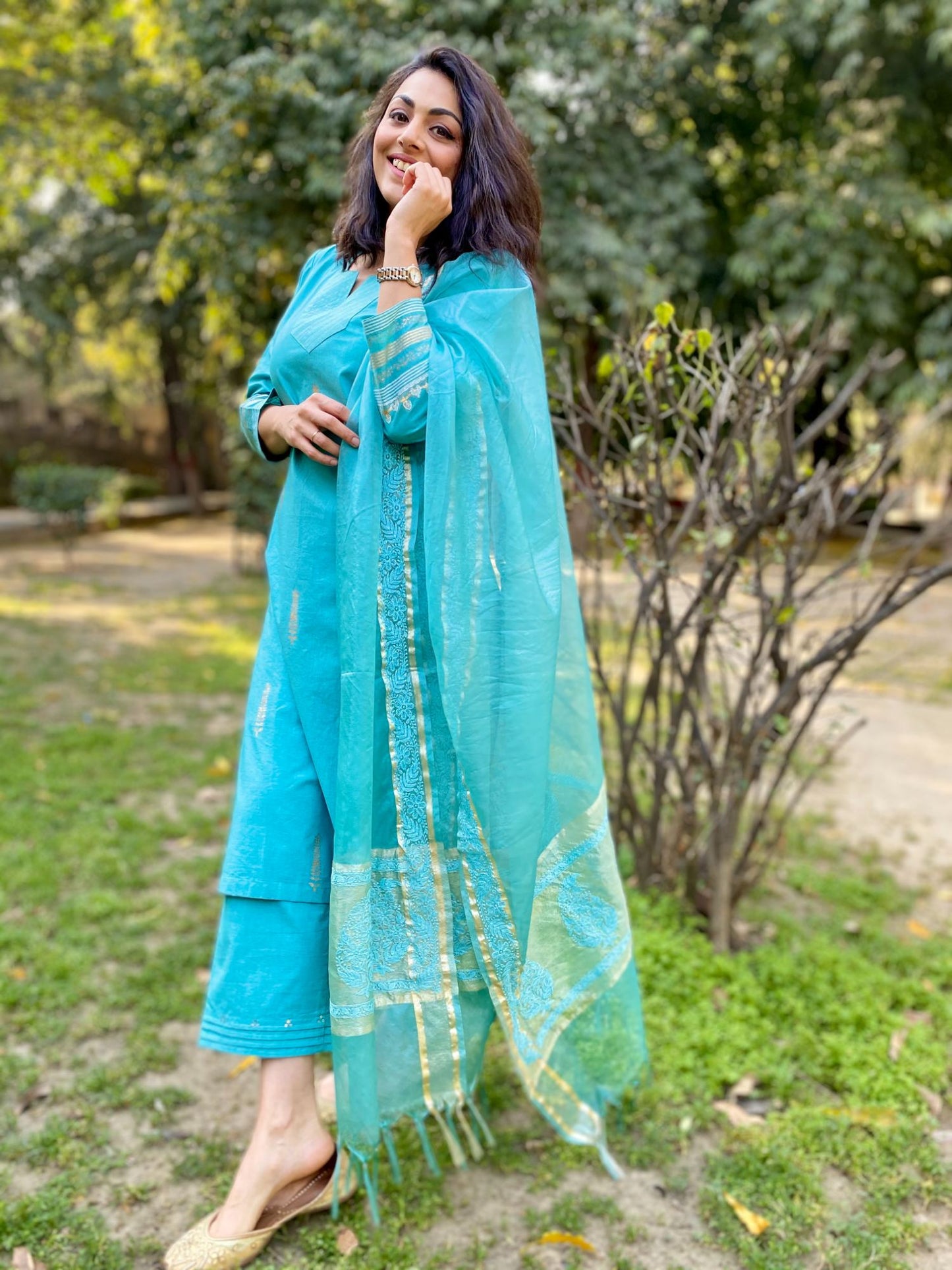 Turquoise Block Printed Set (Set of 3)