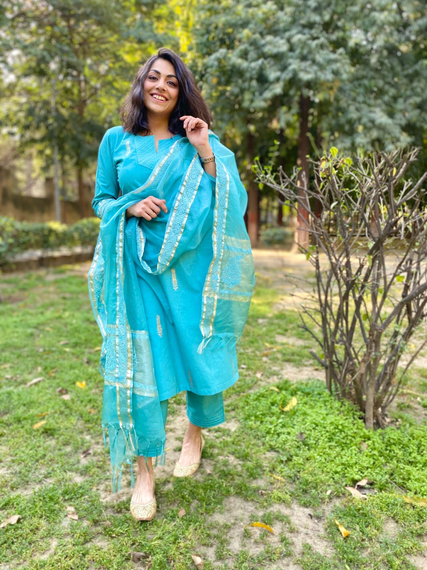 Turquoise Block Printed Set (Set of 3)