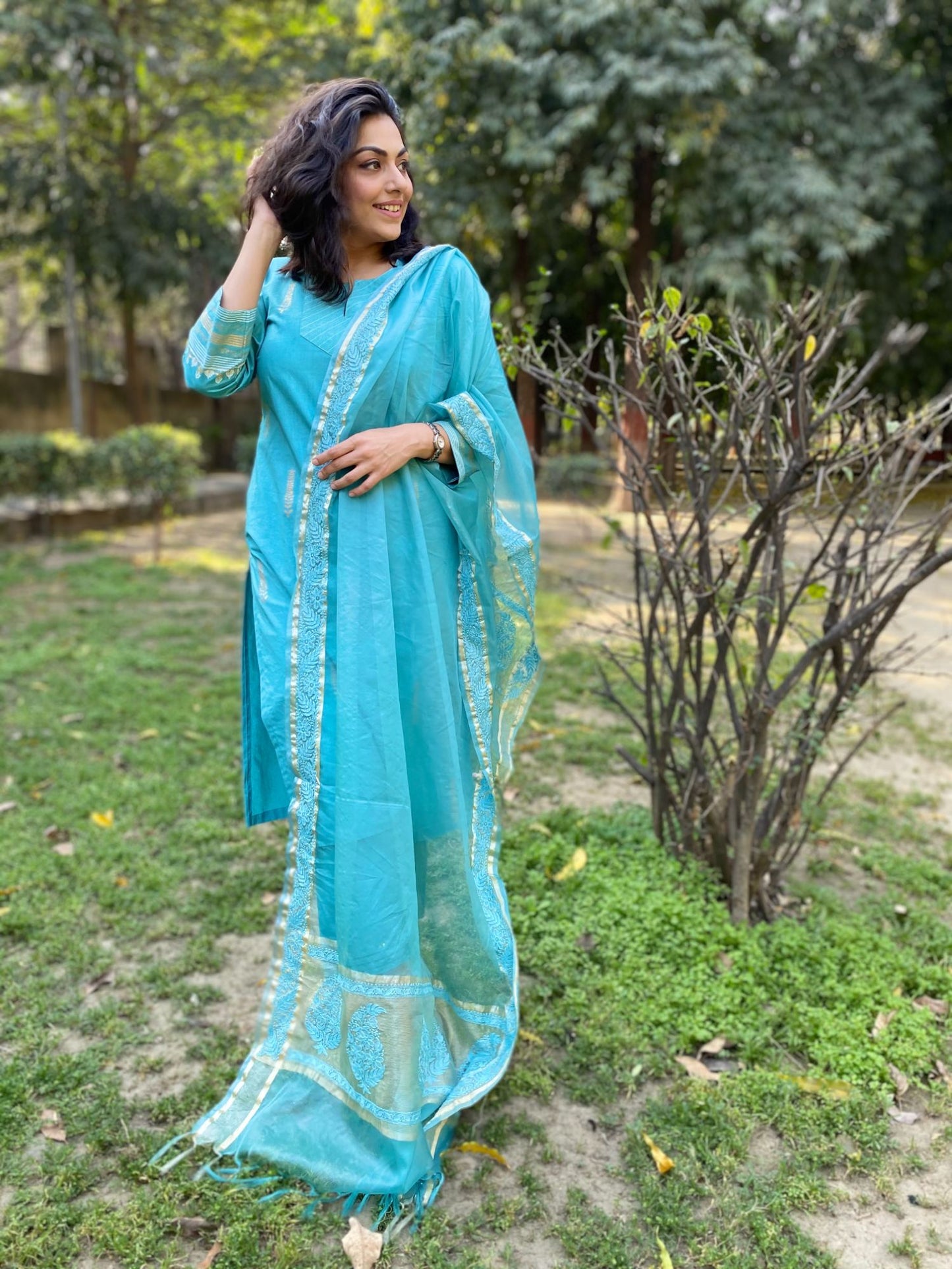 Turquoise Block Printed Set (Set of 3)