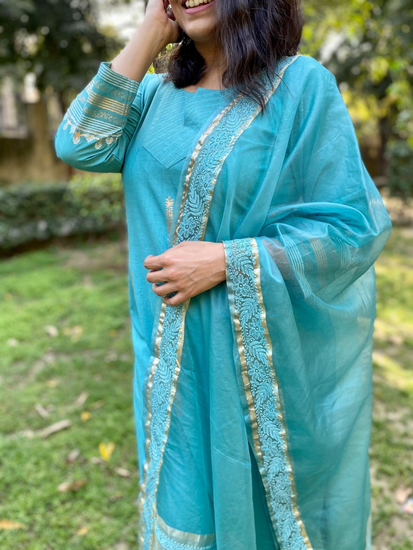 Turquoise Block Printed Set (Set of 3)