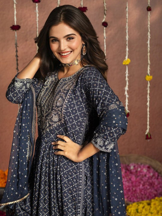 Ishin Embroidered Pleated Kurta & Trousers With Dupatta