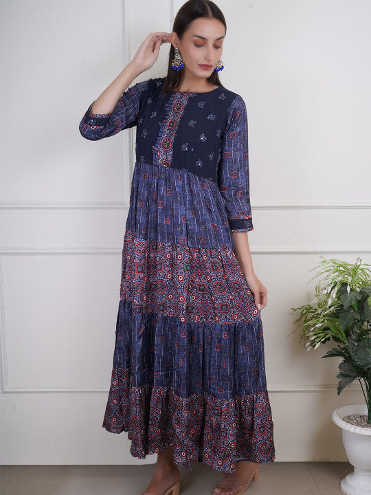 Adwitiya Women Floral Printed Georgette Fit & Flare Maxi Ethnic Dress