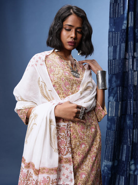 Taavi Indie Hand Block Printed Straight Block Print Legacy Kurta with Trousers & Dupatta