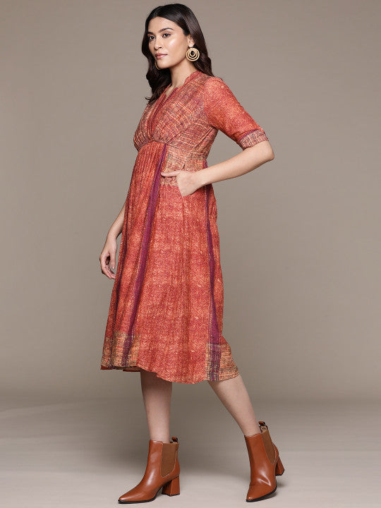 Printed A-Line Midi Dress