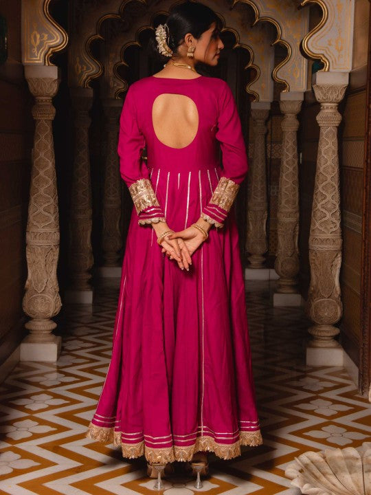 Calmna Gotta Patti Panelled Anarkali Kurta with Trousers & Dupatta