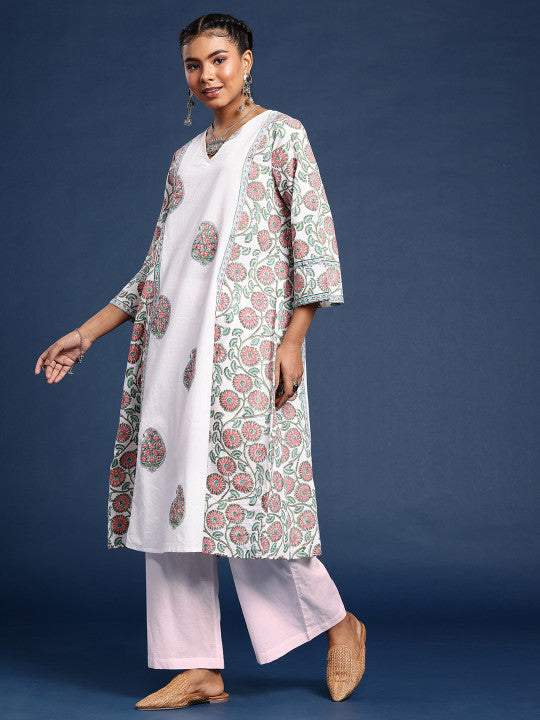 Taavi Paisley Printed Pure Cotton Sanganeri Folk Kurta with Palazzos & Dupatta